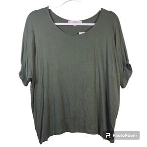 LOFT Solid Green Short Sleeve Casual Oversized Stretch Pullover Shirt Size M